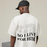 I live for him - Oversized Shirt (vacancy, backprint)